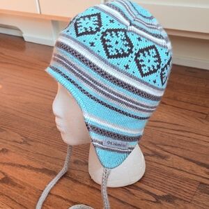 Columbia Aqua Gray Brown Alpine Winter Knit Fleece Lined Ear Cover Hat